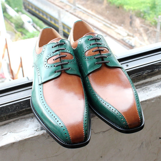 Carved British fashion Color matched Leather shoes for men